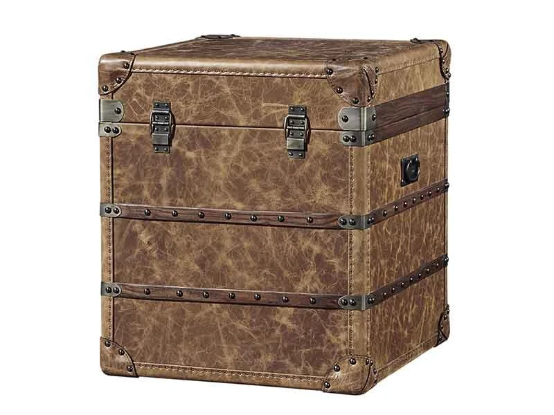 Rattan and Vintage Leather Side Trunk 1