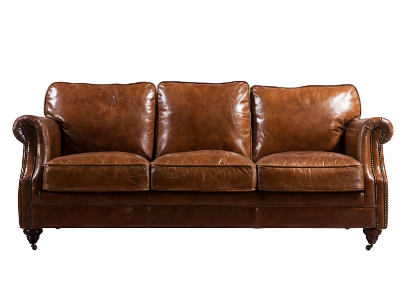 Riveted Antique Leather Sofa 3S 1