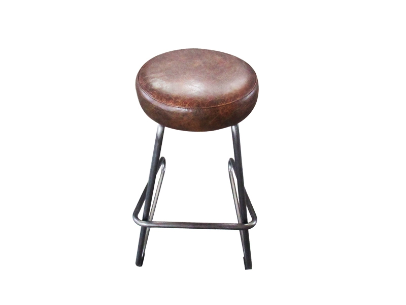 Bar Chair With Creative Metal Frame And Brown Retro Seat For Coffee Office Lobby Club 1