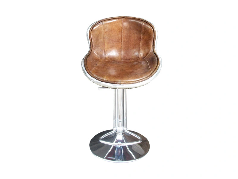Antique Aviation Leather Bar Chair Adjustable With Round Base Use In Club Cafe Dining Room Lobby 1
