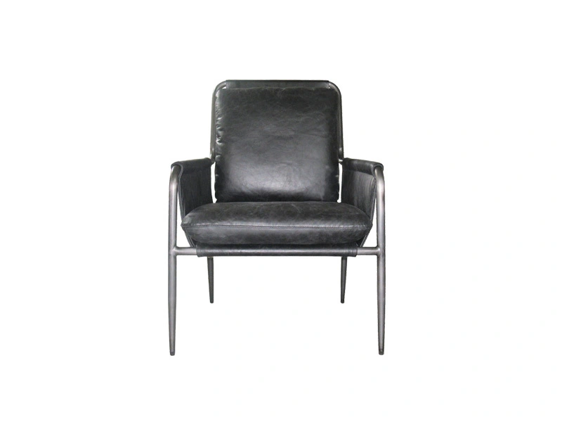 Black Genuine Leather Dining Chair With Cushion For Restaurant Hotel Lobby 1