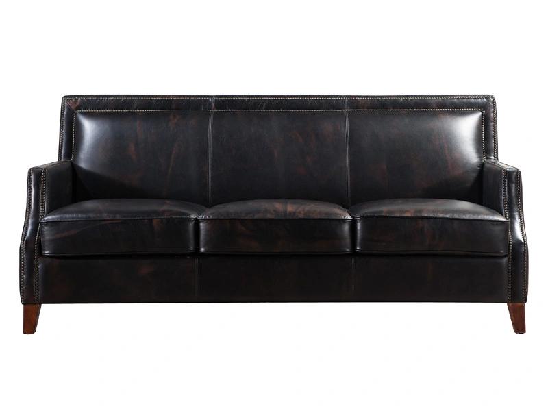 Antique Black Cow Leather Sofa 3S 1