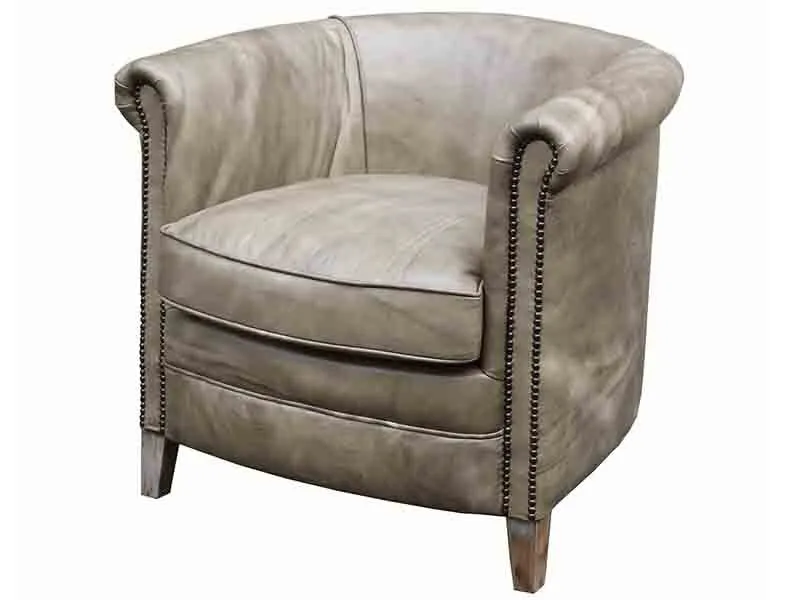 Grey Vintage Leather Tub Chair 1