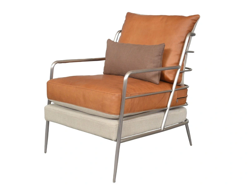 Rustic Style Tubular Base Real Leather Armchair 1