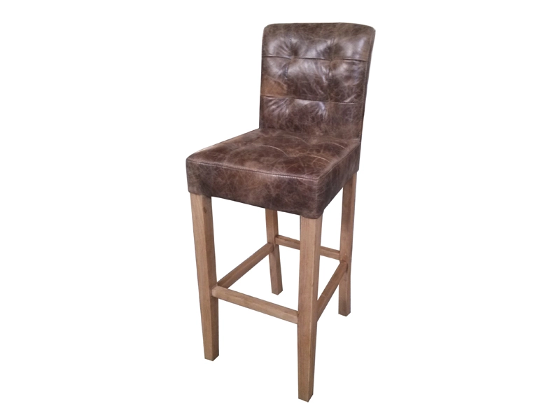 Tufted Back High Stool in Vintage Leather 1