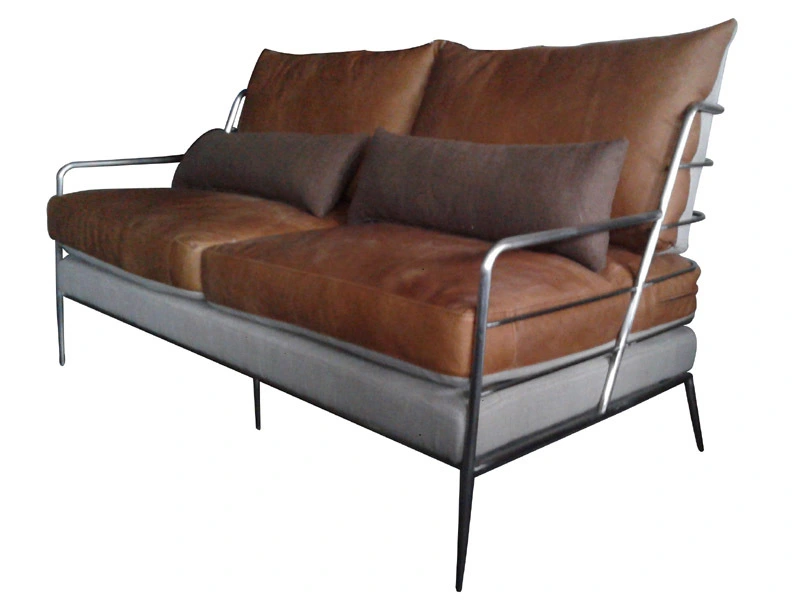 Rustic Style Tubular Base Real Leather 2S Sofa 1