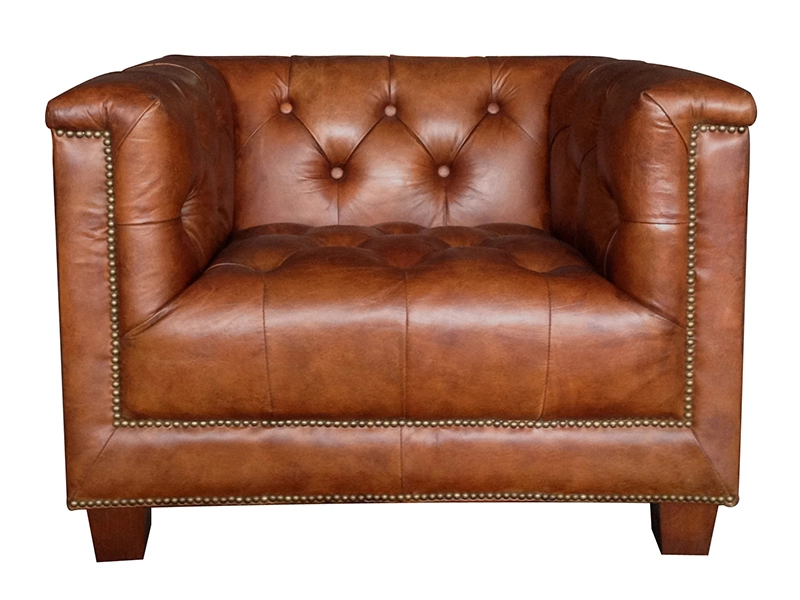 Antique Brown Leather Tufted Back Sofa Set 1