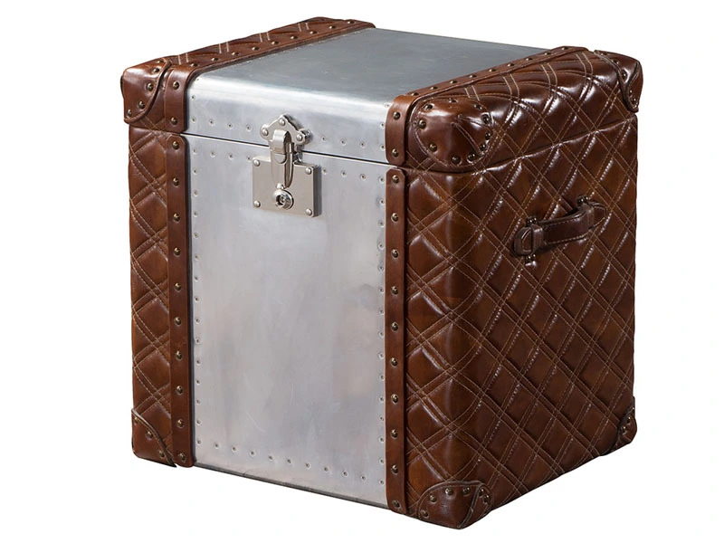 Vintage Leather and Aluminium Small Cabinet 1