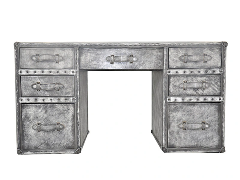 Vintage Old Grain Leather Office Desk 1