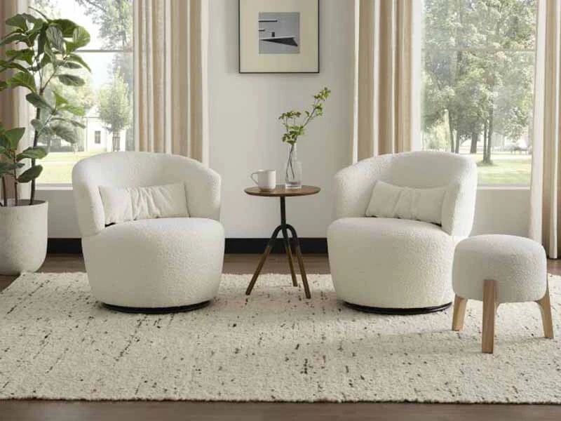 Amber Bouclé Swivel Chair, Snow 1
