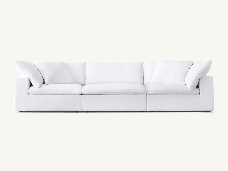 Modern White Linen Fabric and Feather Sofa with 3 Seats 1