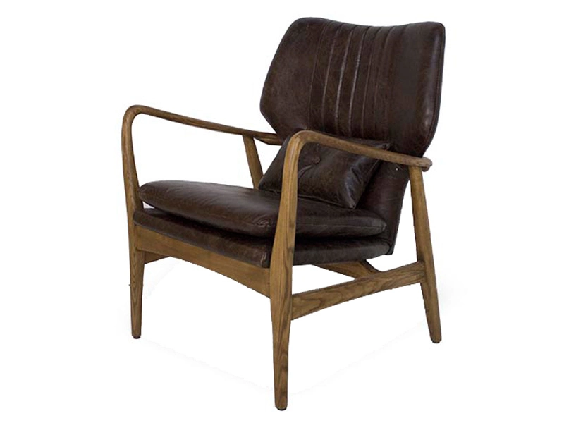 Solid Wood Vintage Leather Mid-Century Armchair 1