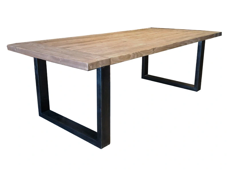 Wood Top Rustic Metal Base Dining Table 1