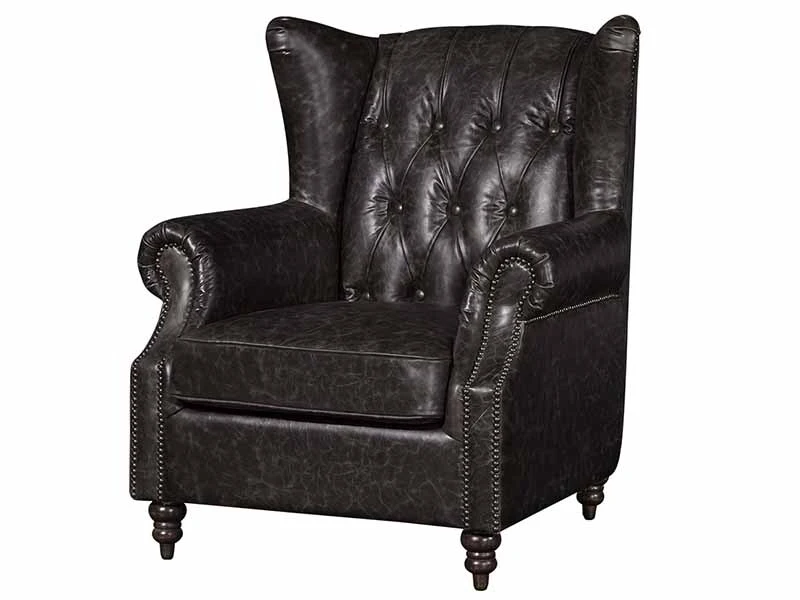 Wing Back Vintage Leather Black Chair 1
