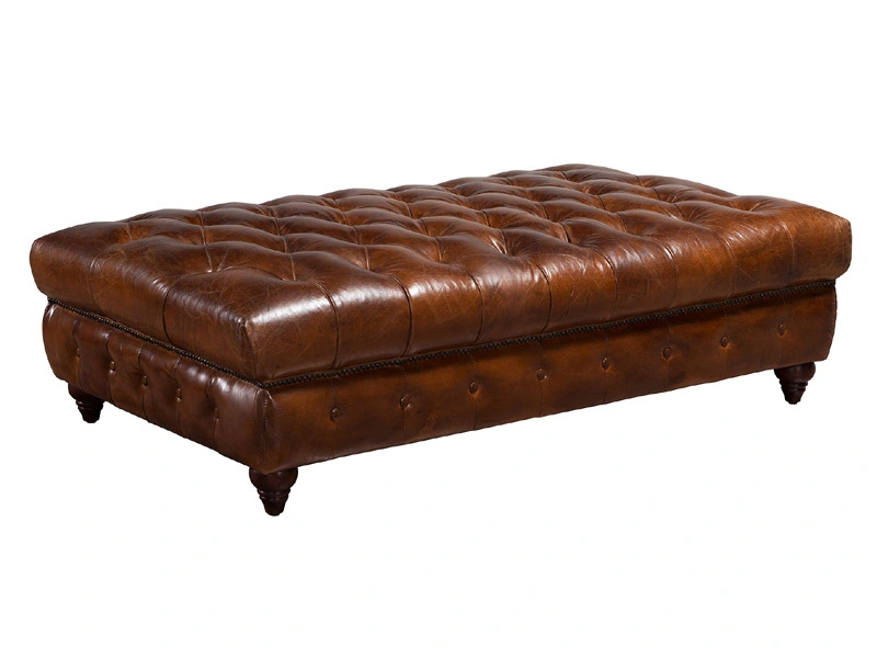 Vintage Leather Tufted Coffee Table Ottoman 1