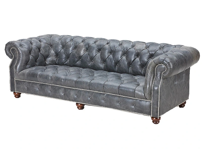 Gray Vintage Leather Chesterfield Sofa Set 1