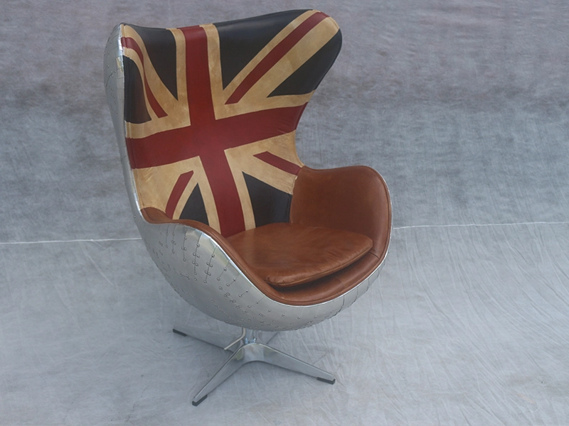 Riveted Aluminium Covered Aviation Union Jack Chair Vintage Industrial Metal Base Leisure 1