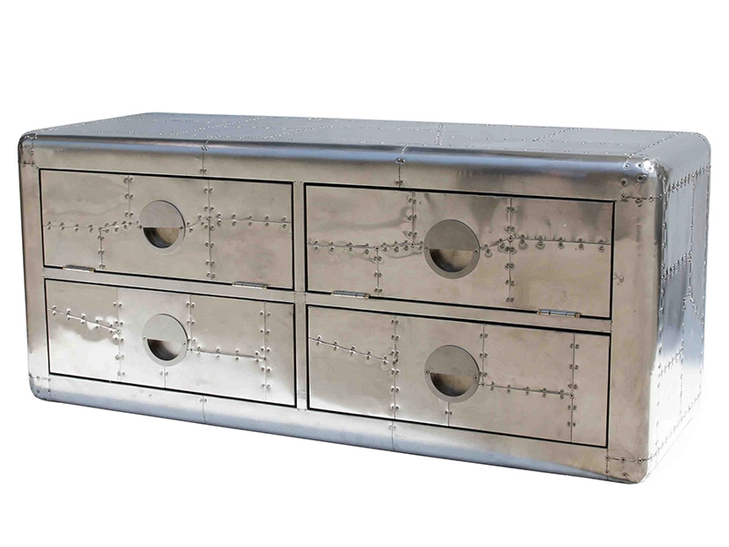 Aircraft Trunk with Polished Aluminum Panels with 4 Drawers 1
