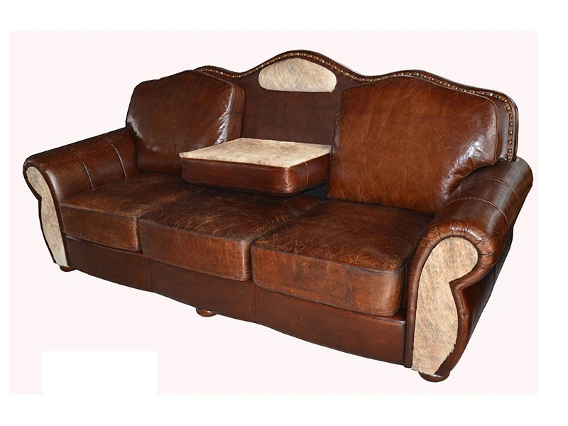 Retro Big Seating Fur Leather Couch 1