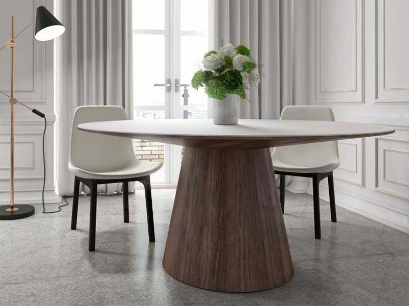 Brown Wooden Dining Table High Gloss White Lacquer with Clear Glass Top Round Dining Table1 1