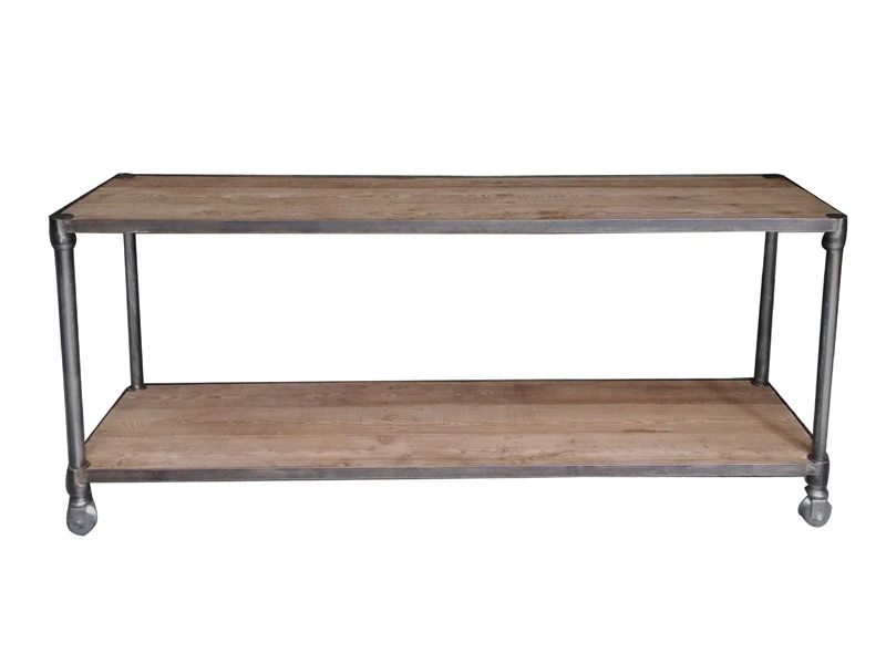 Iron Leg Two Levels Industrial Wood Shelving 1
