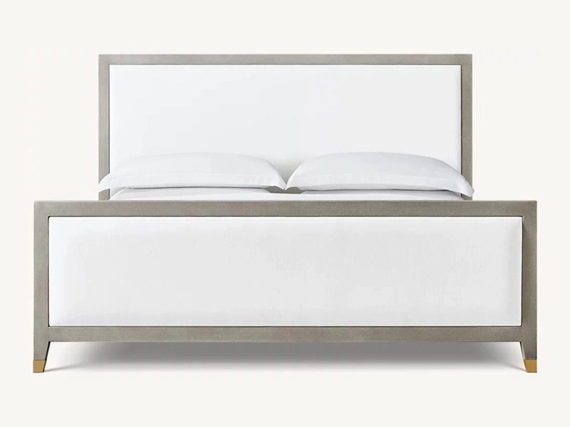 Grey Color King Size Bed White Oak Solide Wood Bed with Shelter 1