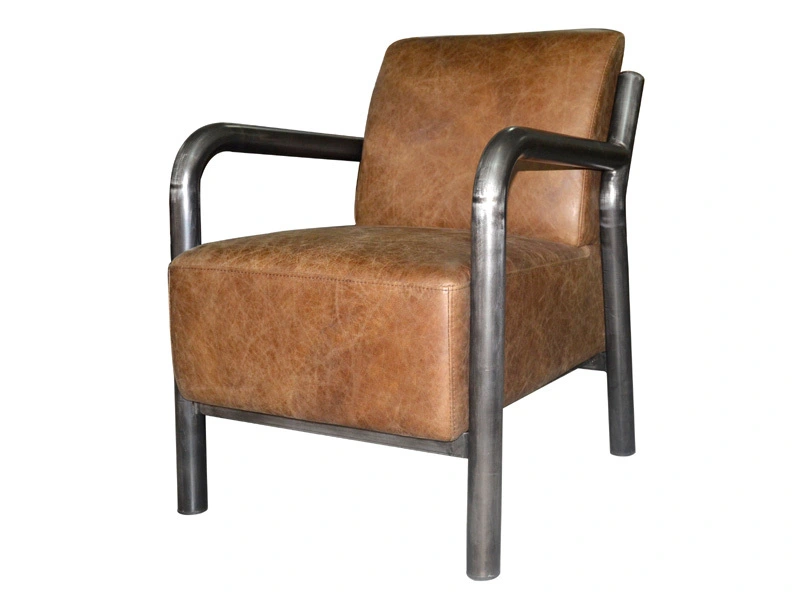 Industrial Tubular Base Antique Leather Office Sofa 1