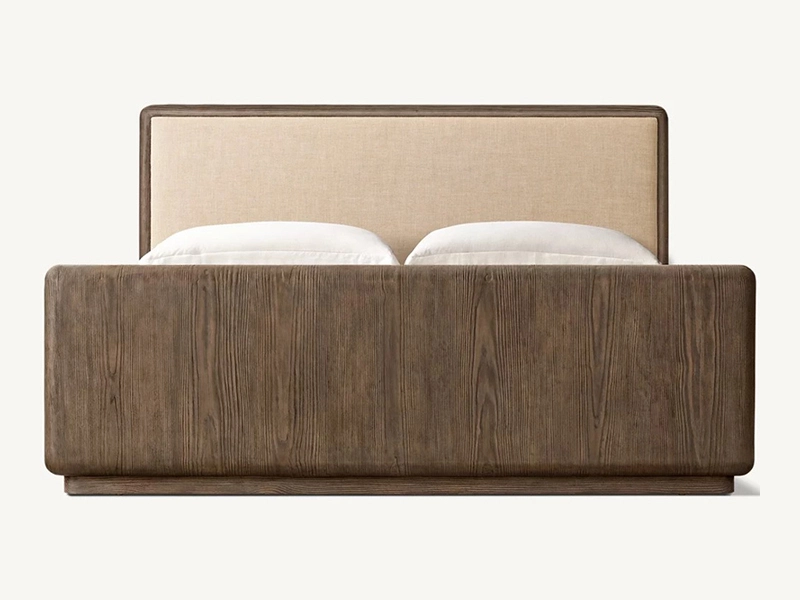 Brown Color Oak Solid Wood Bed Faddish Modern Style Bedroom Bed 1