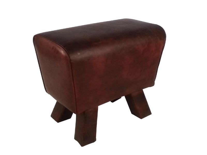 Wood Leg Vintage Leather Stool 1