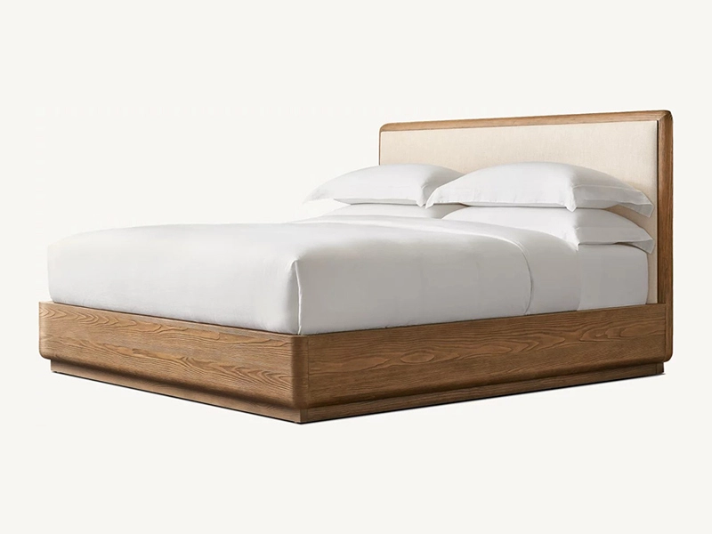 Natural Coloe Oak Solid Wood Bed Faddish Modern Style Bedroom Bed 1