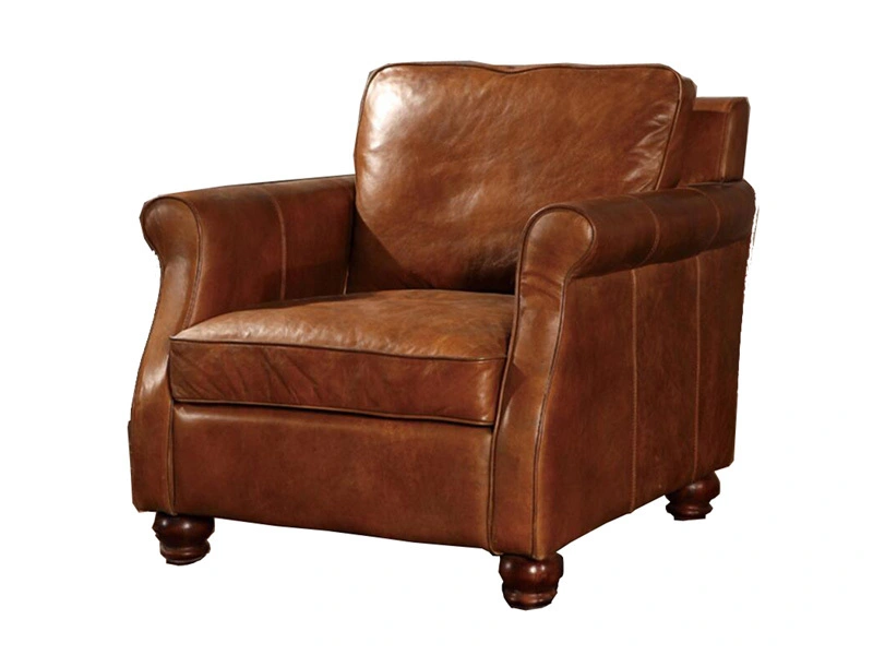 Roll Arm Antique Tan Leather Chair 1