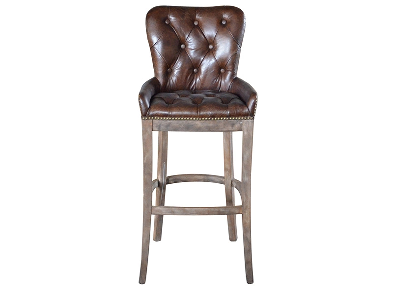 Leather Bar Stool Vintage Look Tall Stool with Rivets 1