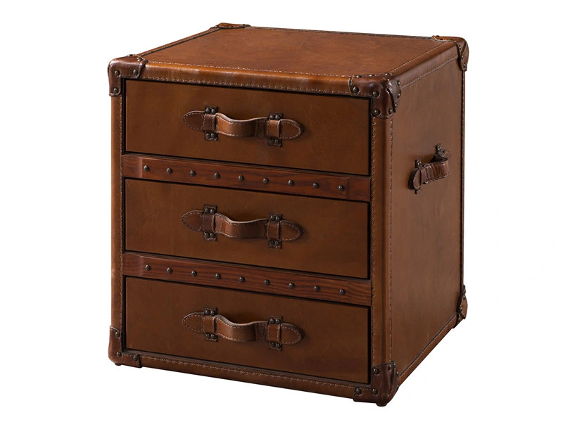 Vintage Leather Trunk 3 Drawers 1