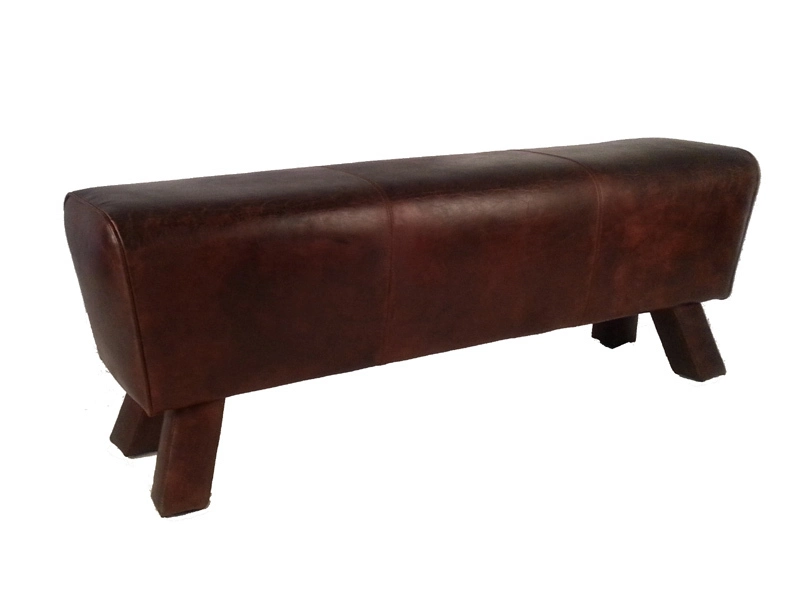 Wood Leg Vintage Leather Foot Stool 1