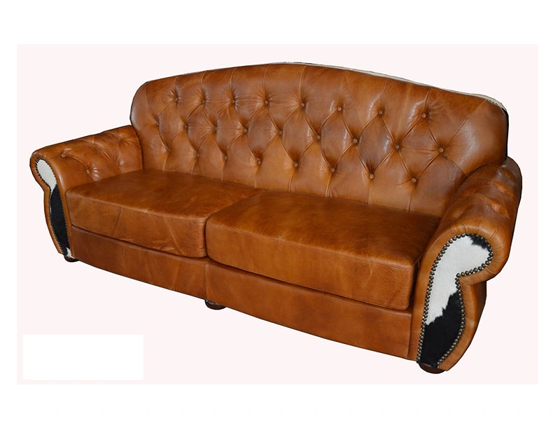 Retro Old Style Genuine Leather Sofa Couch 1