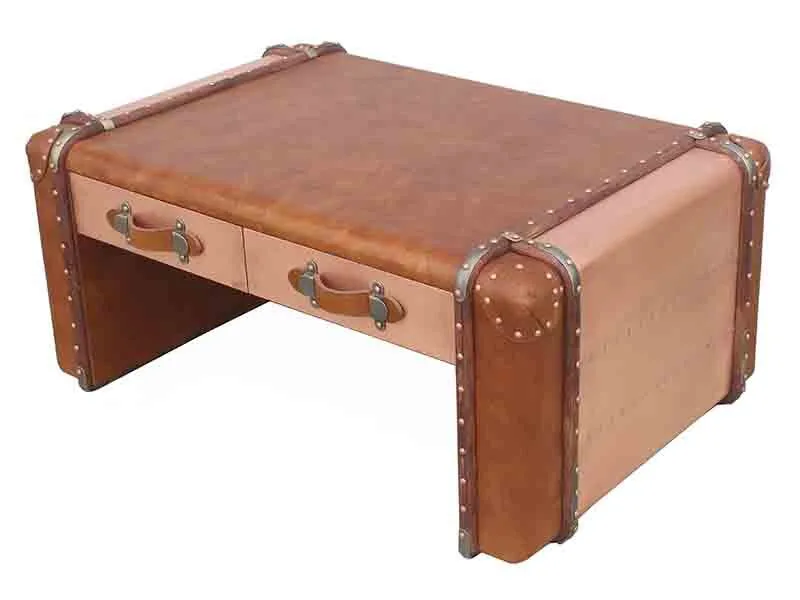 Copper and Vintage Leather Pathched Coffee Table 1