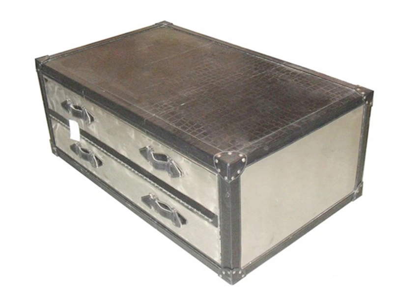 Aviator Black Leather Top Metal Coffee Table 1