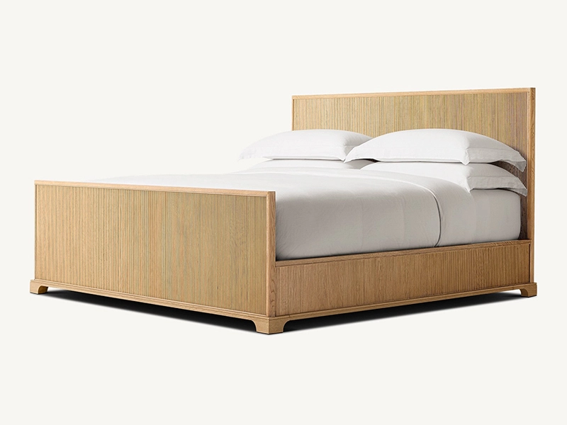 New Striped Style Oak Solid Wood Bed Faddish Modern Style Bedroom Bed 1