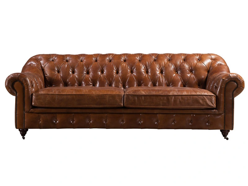 3S Vintage Leather Chesterfield Sofa Set 1