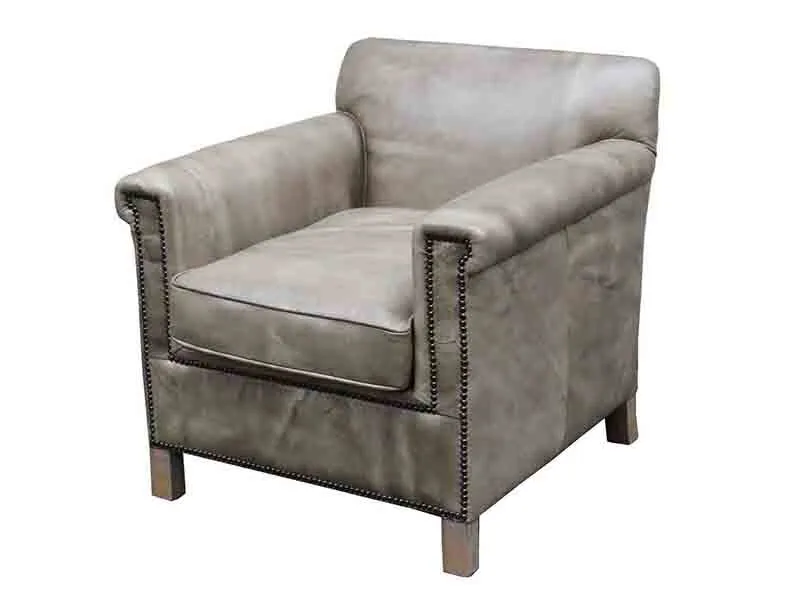 Grey Vintage Leather Track Arm Chair 1