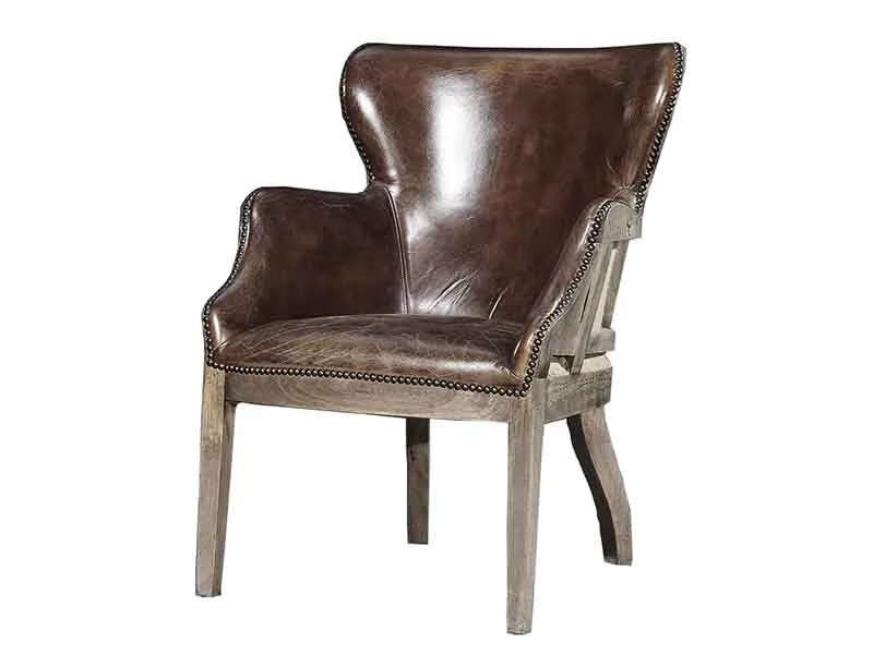 Solid Wood Legs Vintage Leather Chair 1