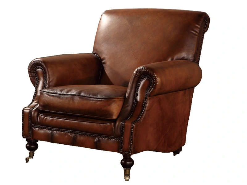 Vintage Leather Leisure Chair with Wheels 1