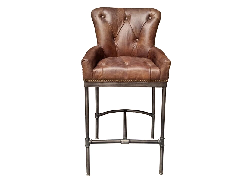 Industrial Antique Leather Bar Stool 1