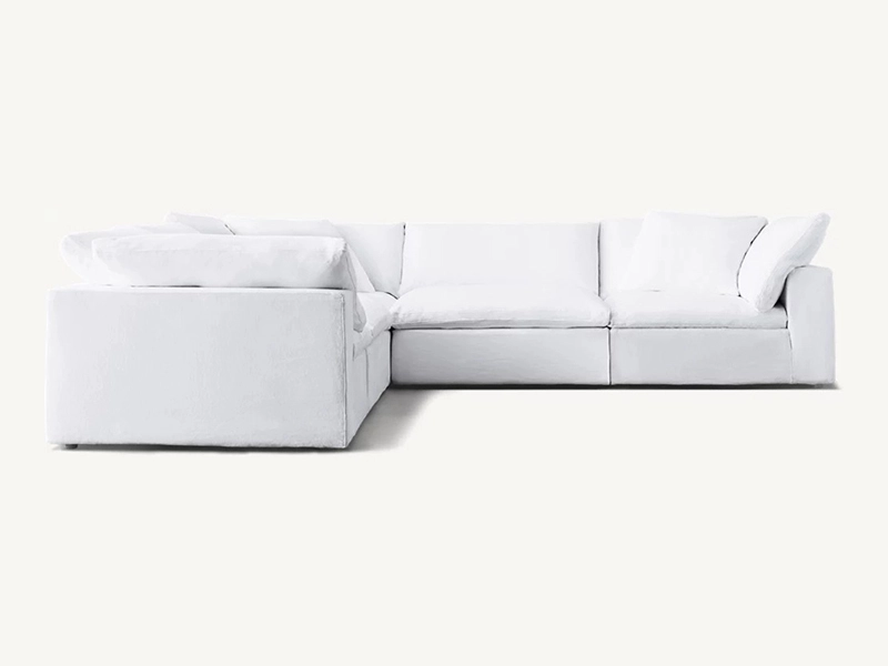 Modern White Linen Fabric and Feather Sofa with 5 Seats 1