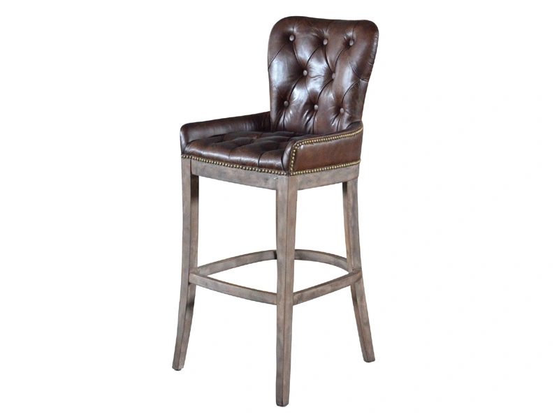 Rustic Vintage Leather High Back Bar Chair 1