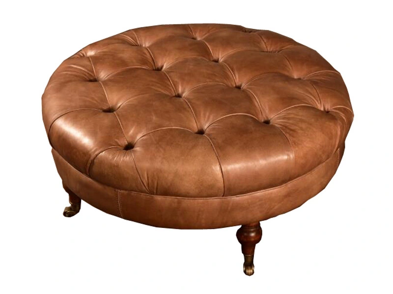 Button Top Vintage Leather Coffee Table 1