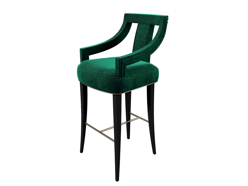 Luxury Black Birch Wood Leg Counter Bar Stool Velvet 1