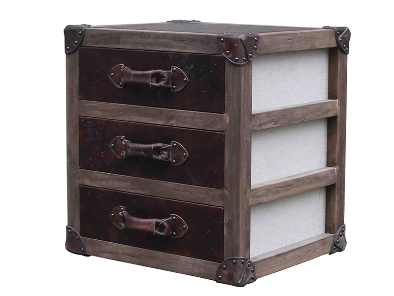 Wood Frame Side Table in Vintage Leather 1