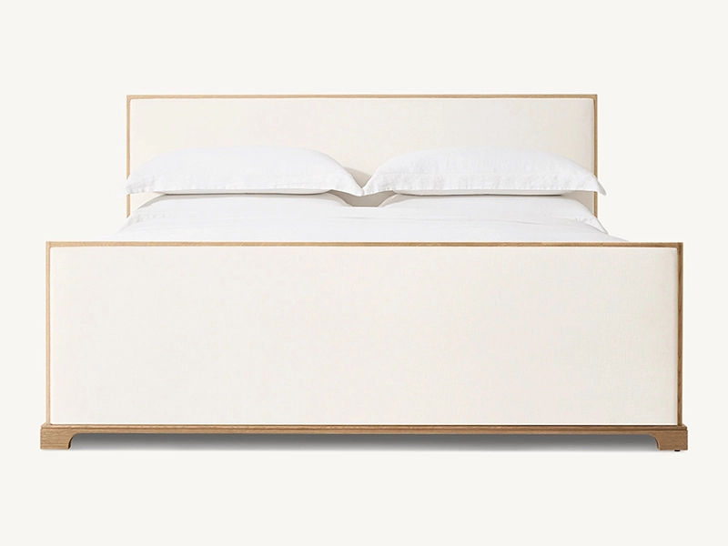 Fabric and Oak Solid Wood Bed with Footboard Faddish Modern Style Bedroom Bed 1