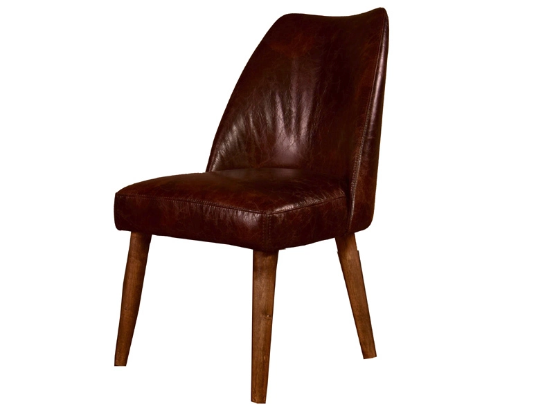 Solid Wood Base Vintage Leather Dining Chair 1